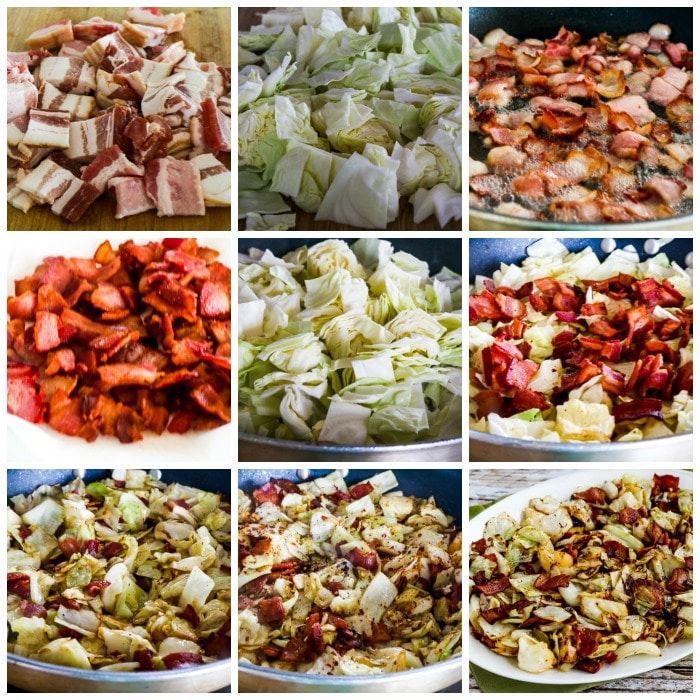 Fried Cabbage with Bacon process shots collage