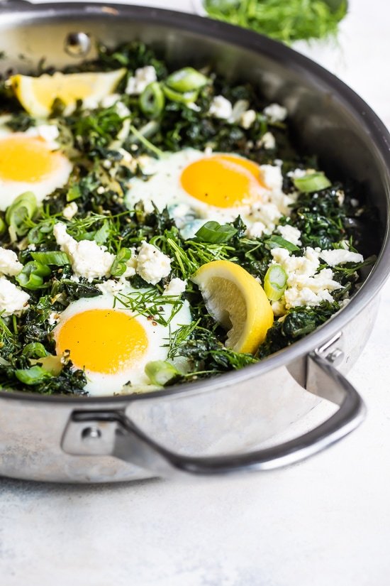 baked eggs with spinach.