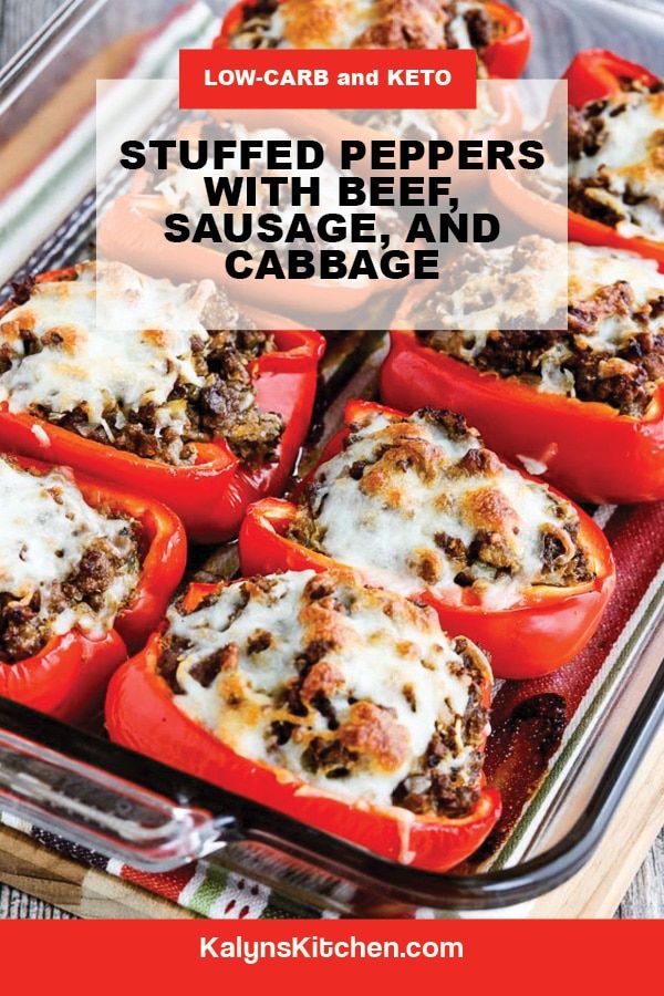 Pinterest image of Stuffed Peppers with Beef, Sausage, and Cabbage