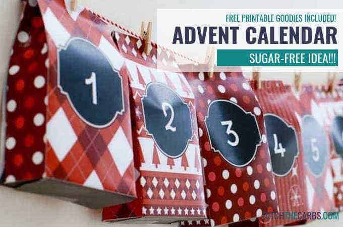 sugar free advent calendar hanging on string on a white wall