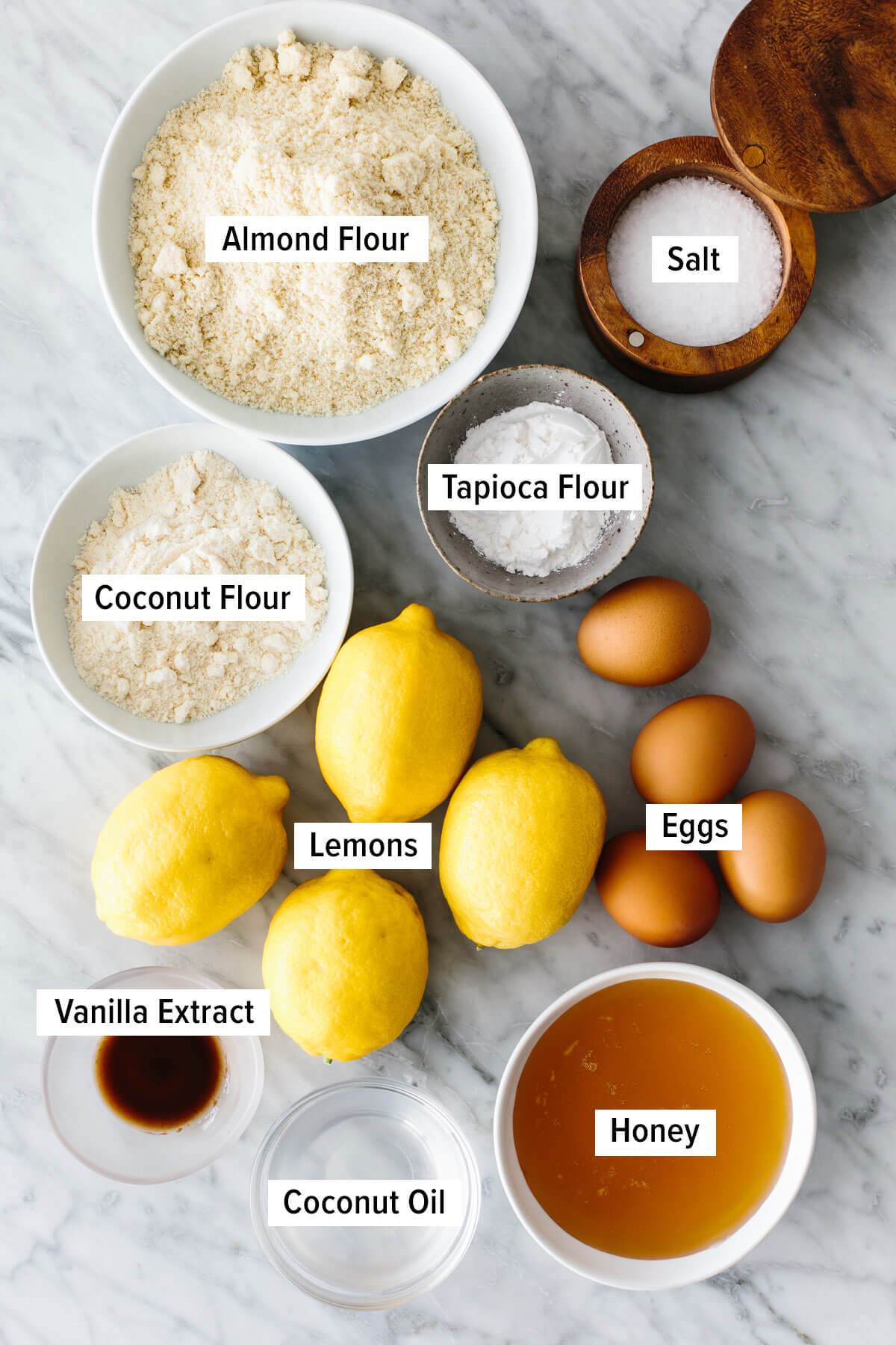 Ingredients for gluten-free lemon bars on a table.