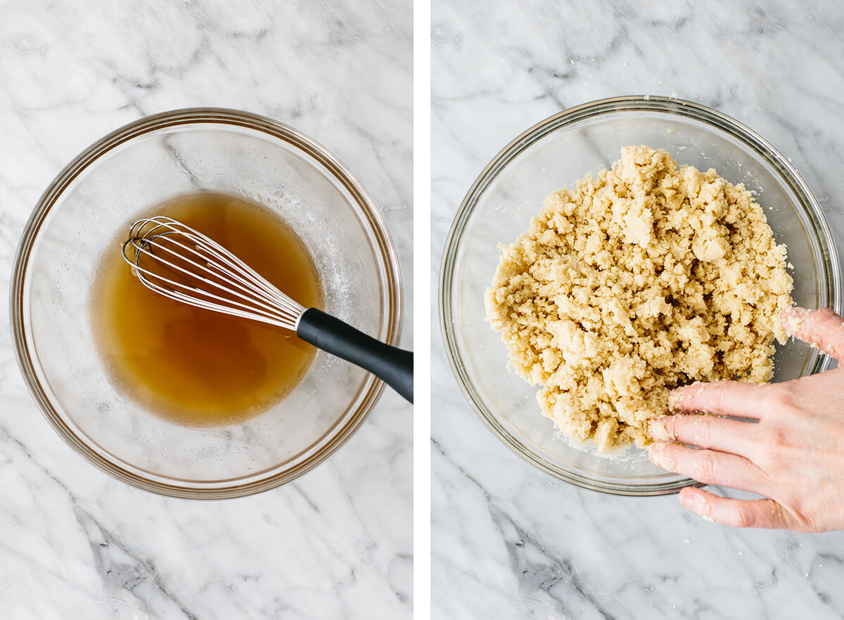 Mixing crust in a bowl for gluten-free lemon bars