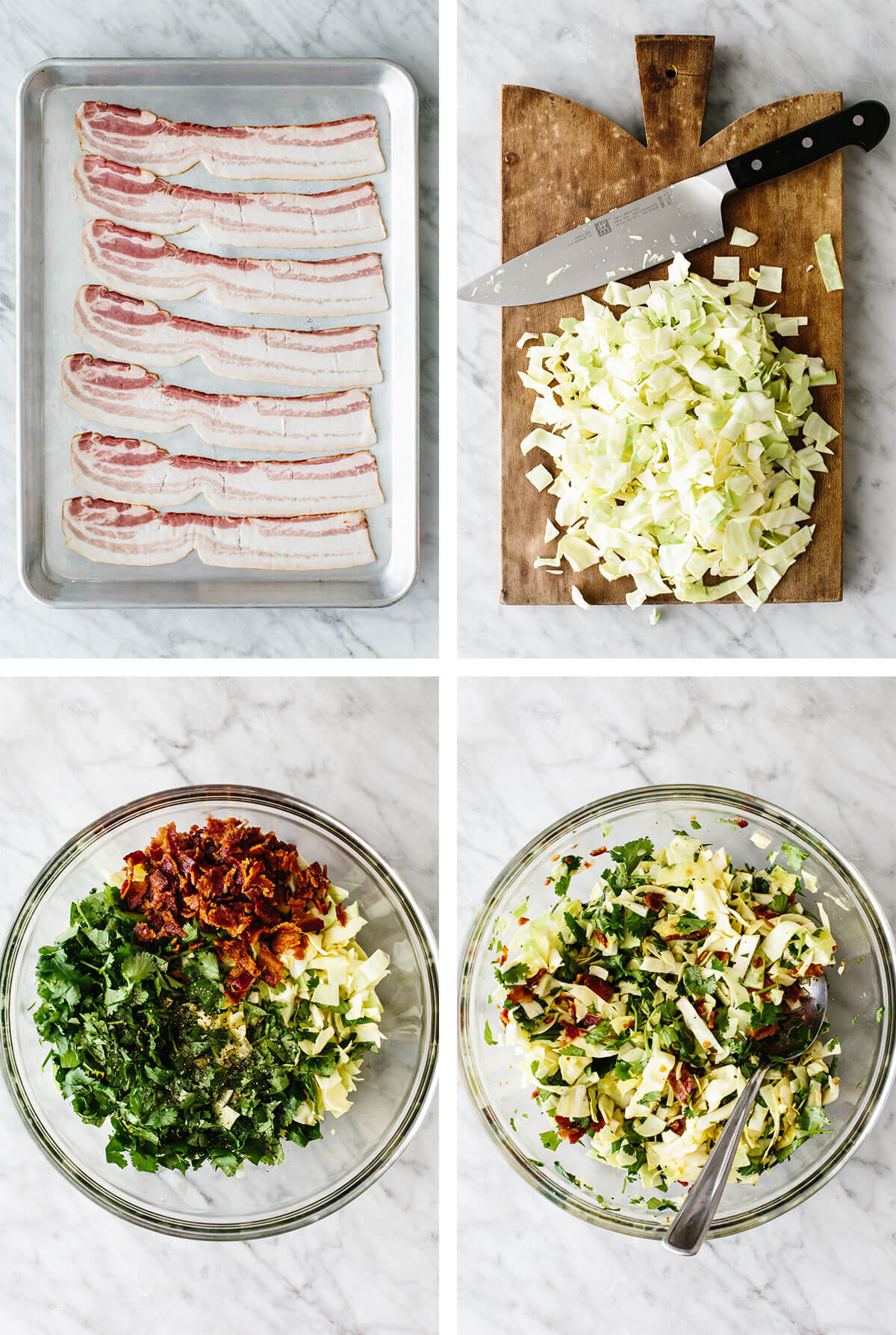 Process of making cilantro lime bacon coleslaw