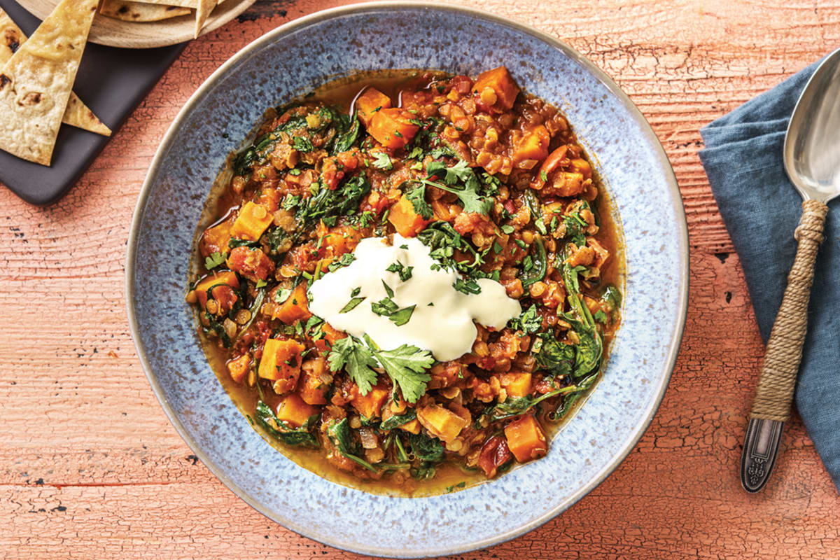 Spinach, Sweet Potato & Lentil Dhal Recipe