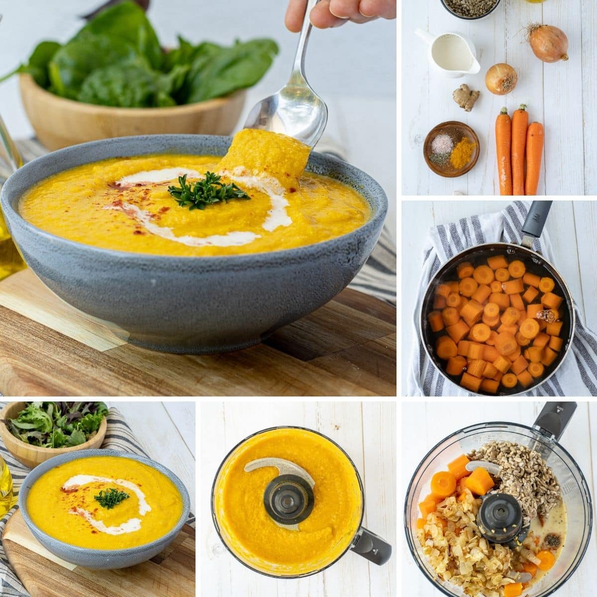 how to make vegan carrot ginger soup collage