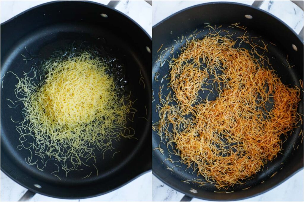 vermicelli pasta before and after its toasted