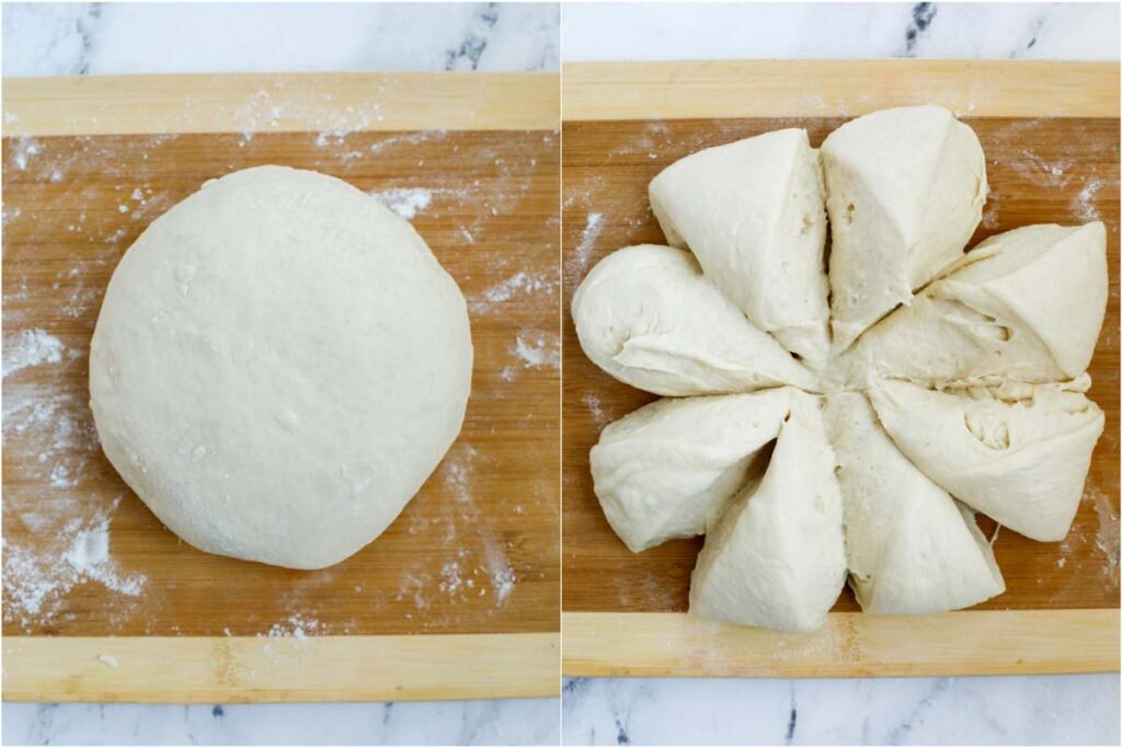 dough after being cut into 8 even pieces