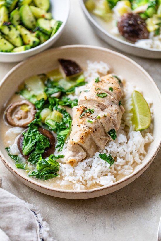 Coconut-Simmered Chicken with Bok Choy and Mushrooms