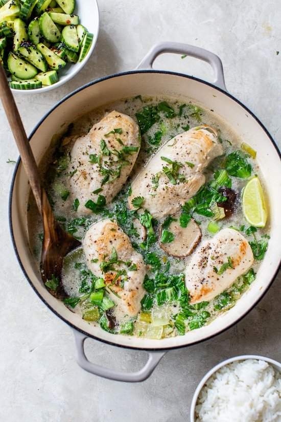 Poached Chicken Breasts with coconut milk and lime