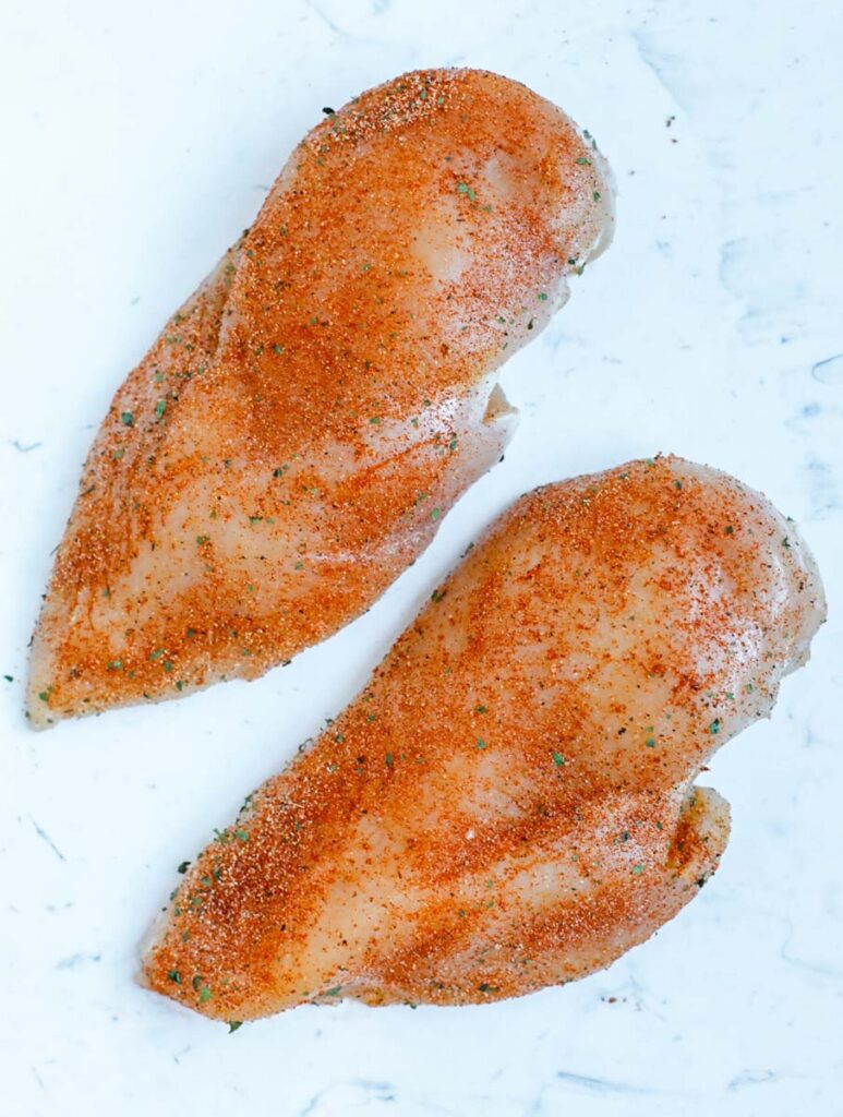 Seasoned chicken breasts.