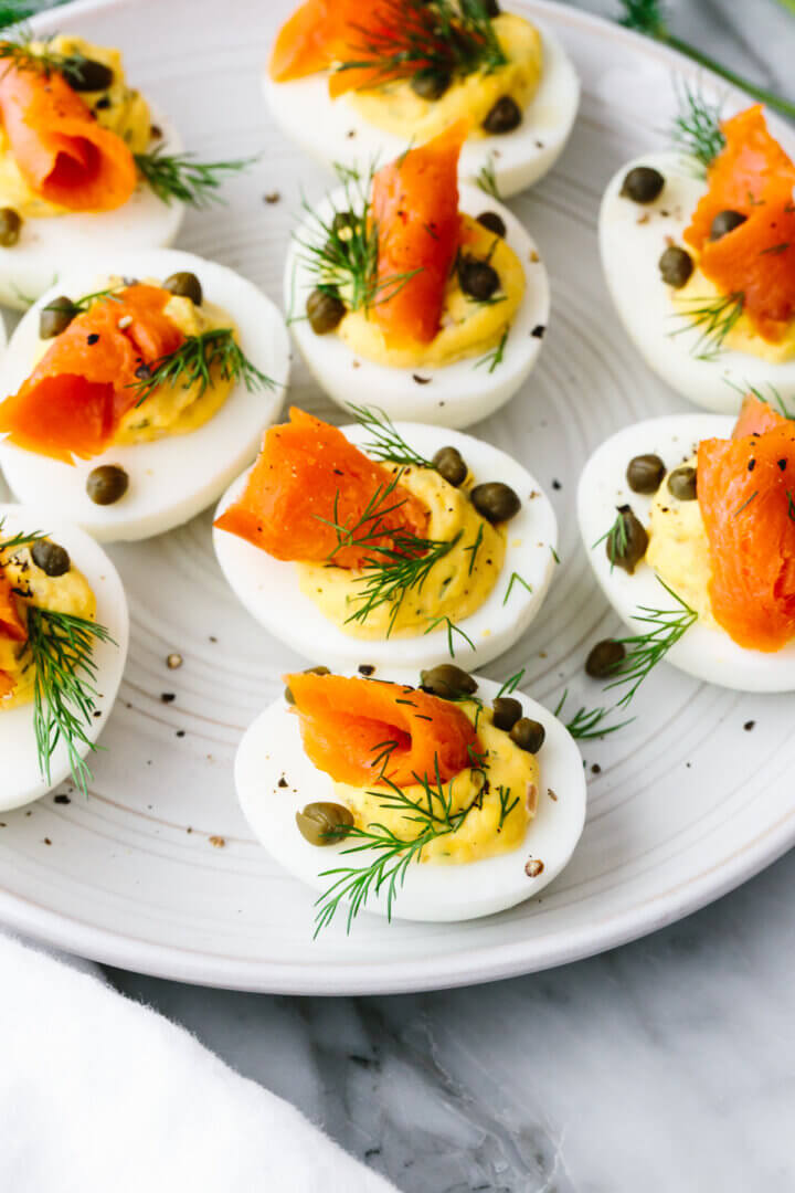 A plate of smoked salmon deviled eggs