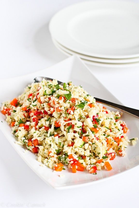 Grated Cauliflower Salad with Ginger Lime Dressing from Cookin' Canuck