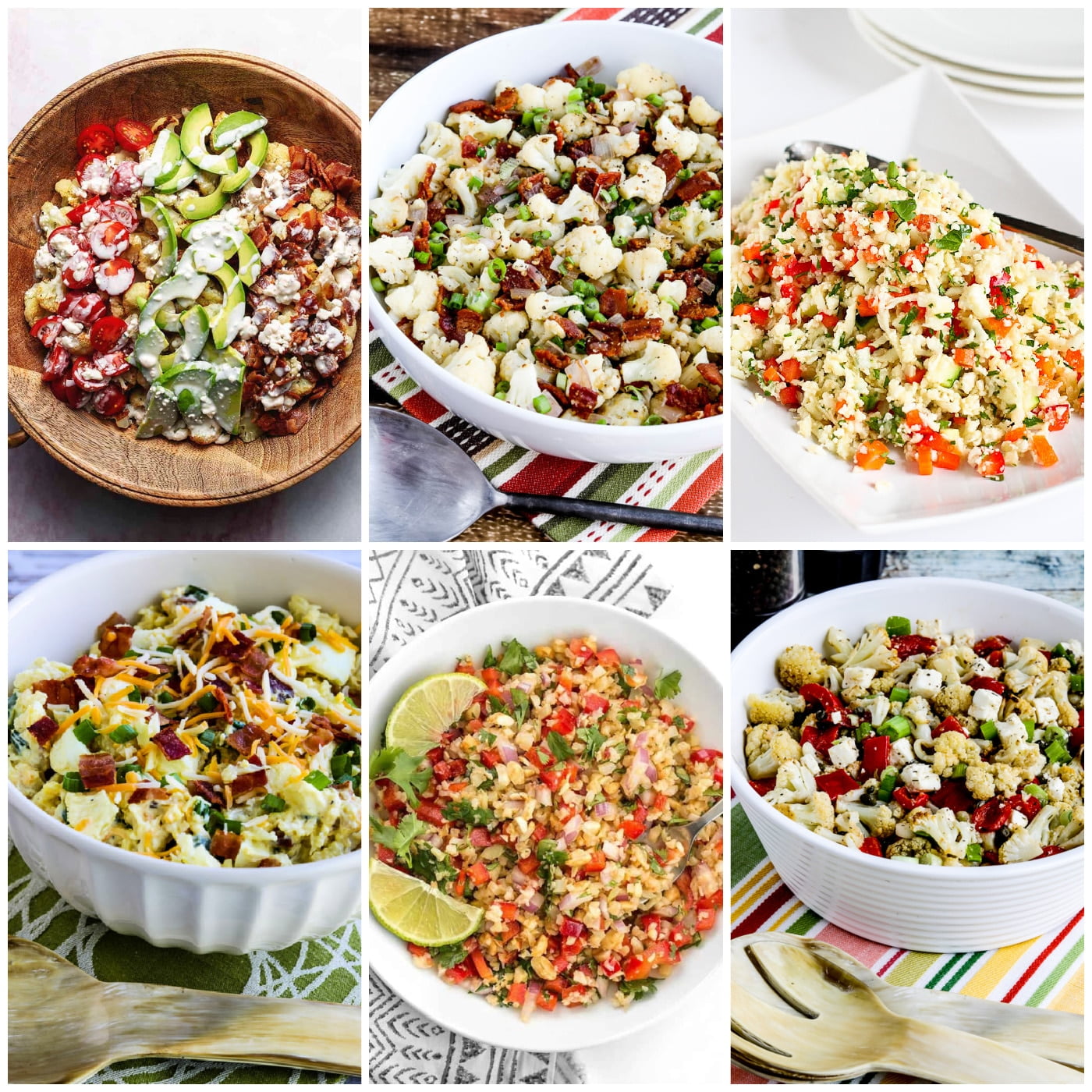 Low-Carb and Keto Cauliflower Salads collage photo of featured salads