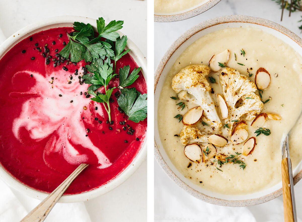 Vitamix recipes including beet soup and cauliflower soup