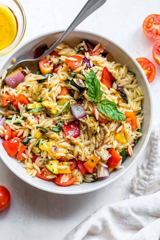 Grilled Vegetable Orzo Pasta Salad | Less Meat More Veg
