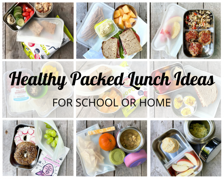 A variety of healthy packed school lunch ideas.  