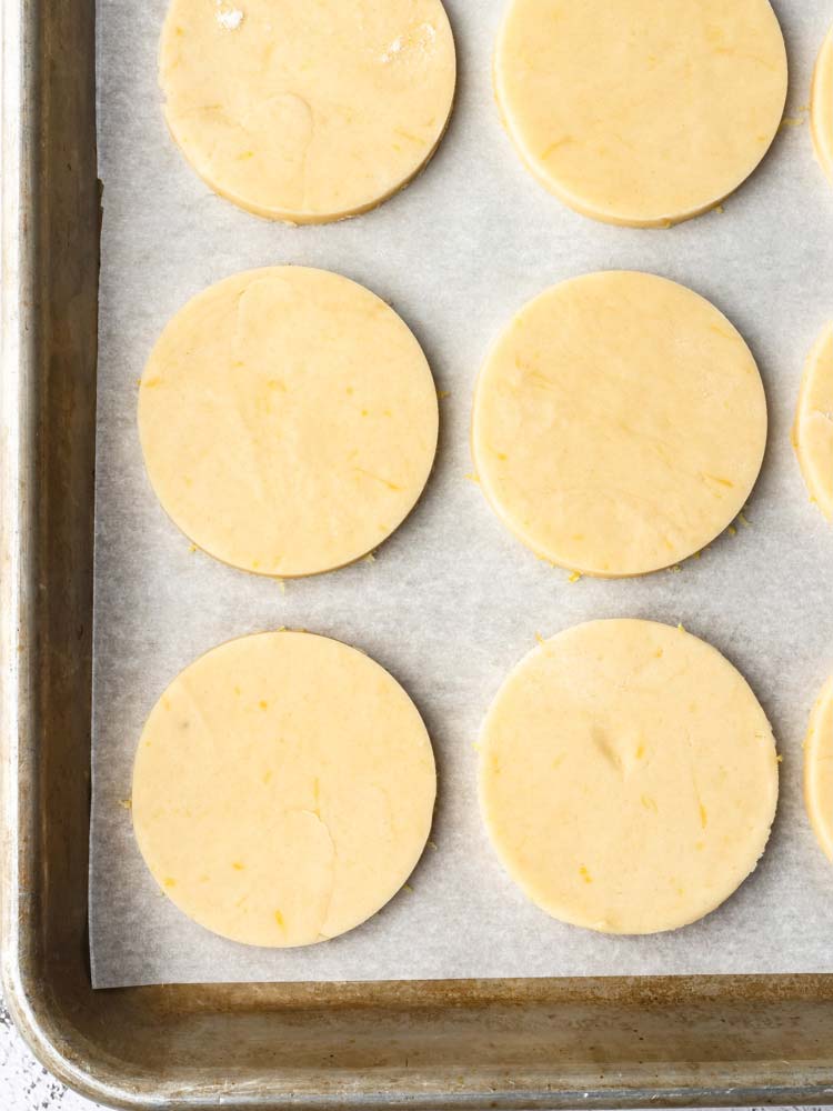 lemon cookie on a sheet pan before baking