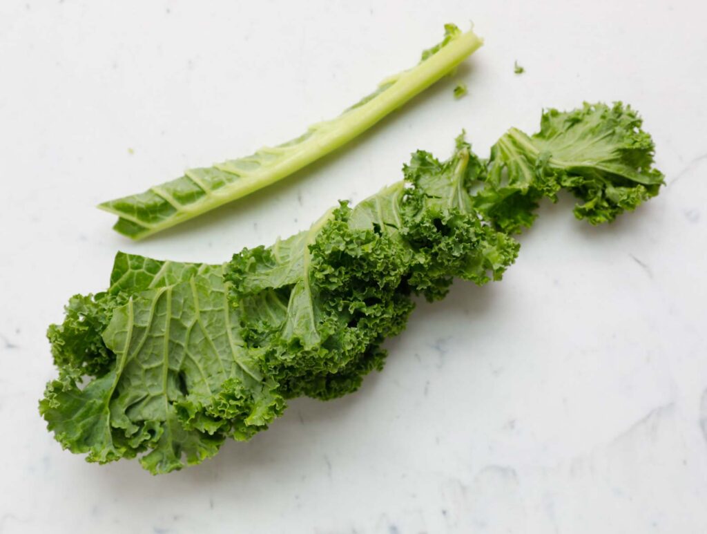 How to remove the stem from kale leaves.