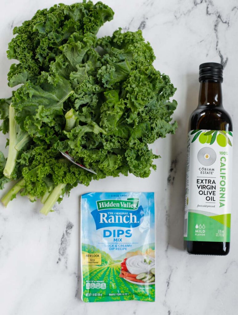 Ingredients needed to make kale chips.