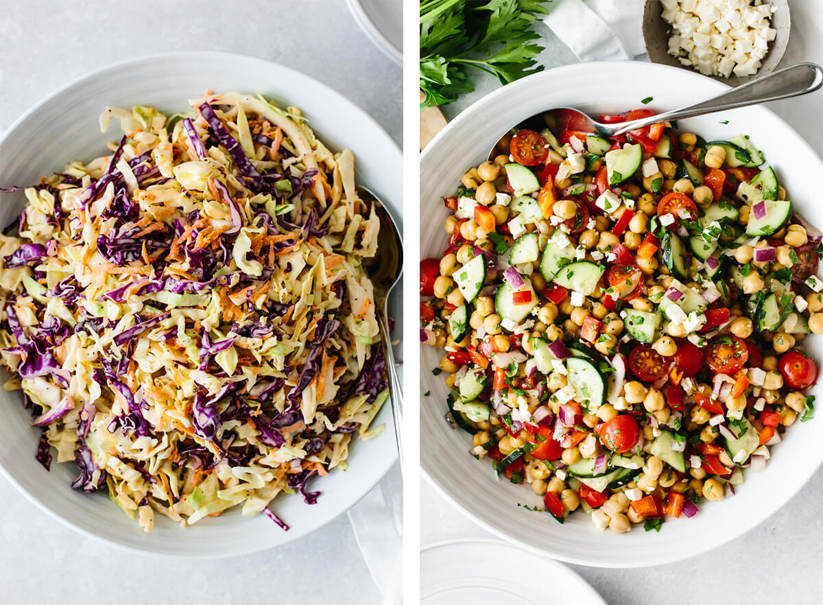 July 4th recipes with coleslaw and chickpea salad