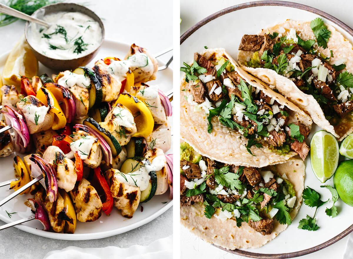 July 4th recipes with carne asada tacos and chicken kabobs