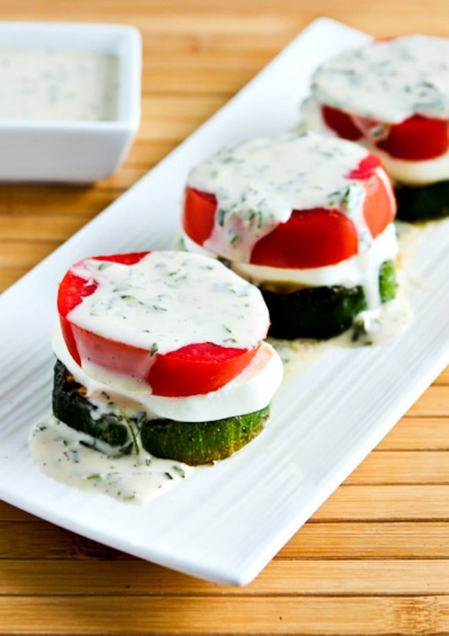 Close-up photo for Grilled Zucchini Caprese Stacks