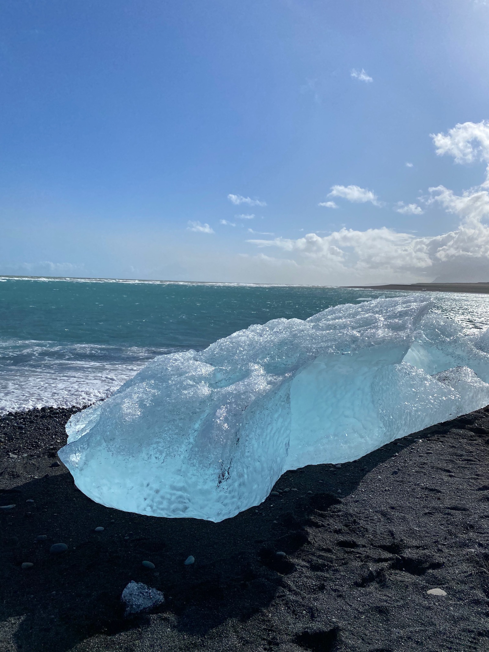 A giant block of ice on Diamond Beach in Iceland. 