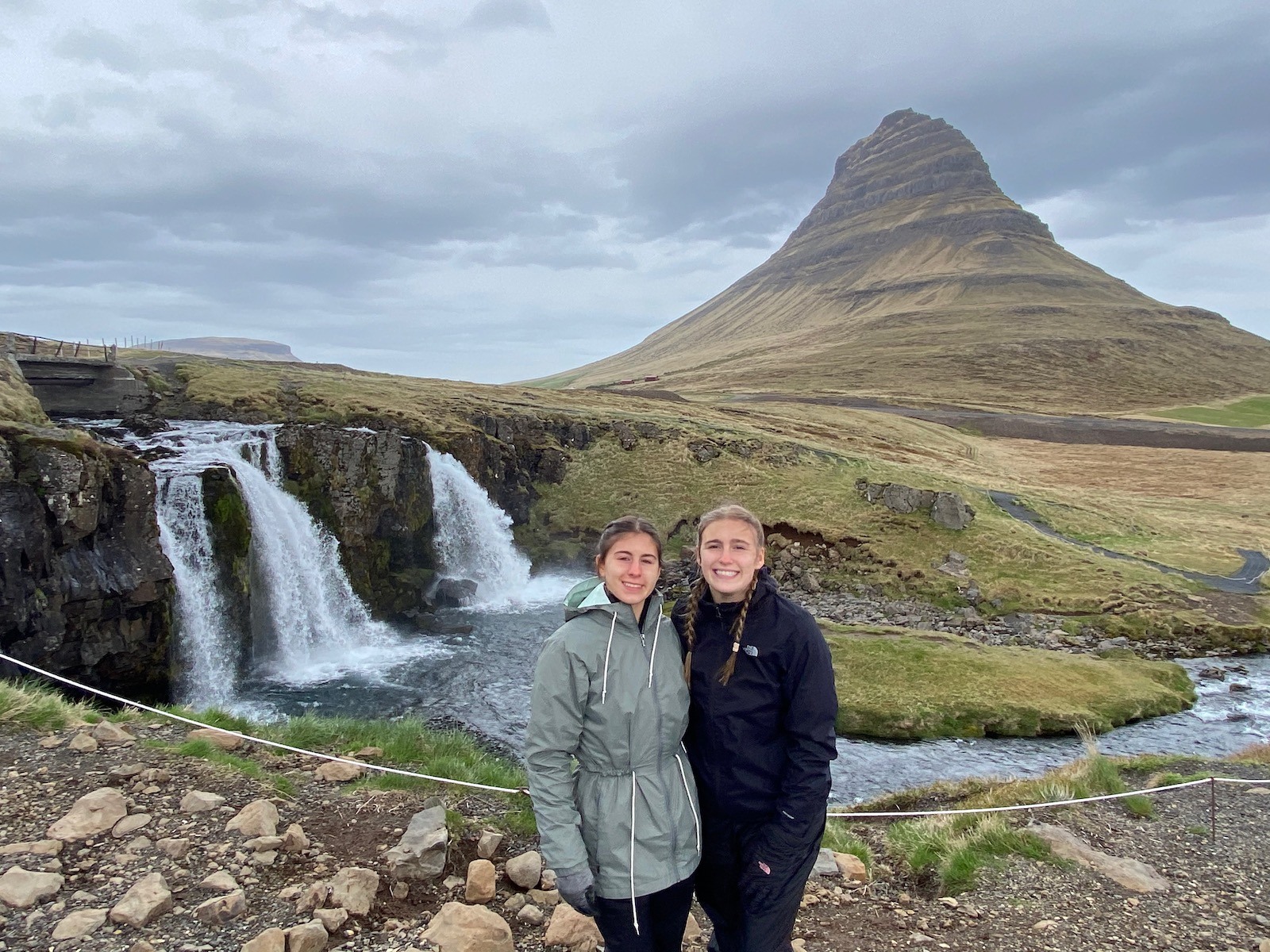 Sisters posing at the Falls by Kirkjufell Mountain (from Game of Thrones) on the Snæfellsnes Peninsula. 