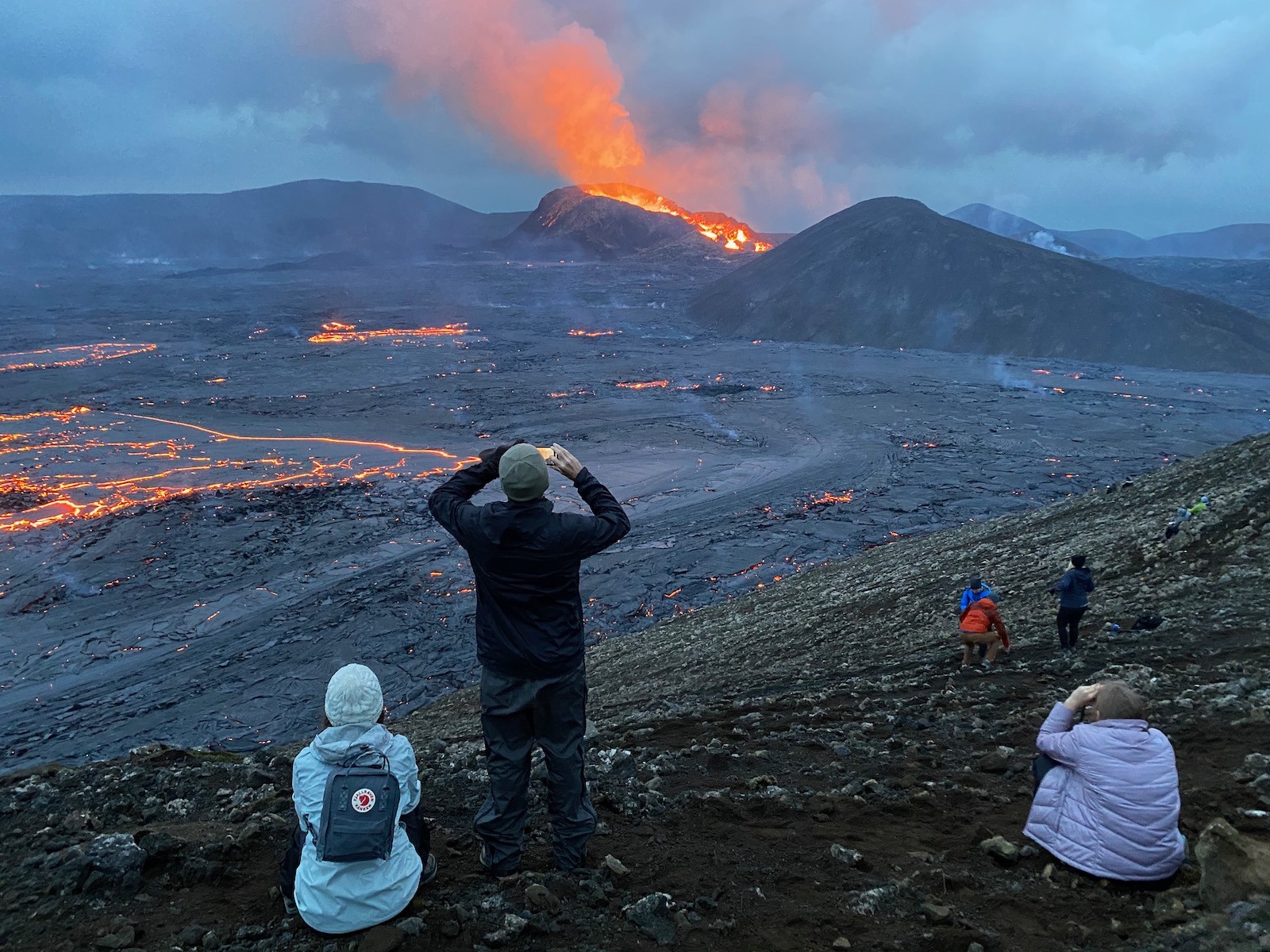 Scenic view of the erupting Fagradalsfjall Volcano. 