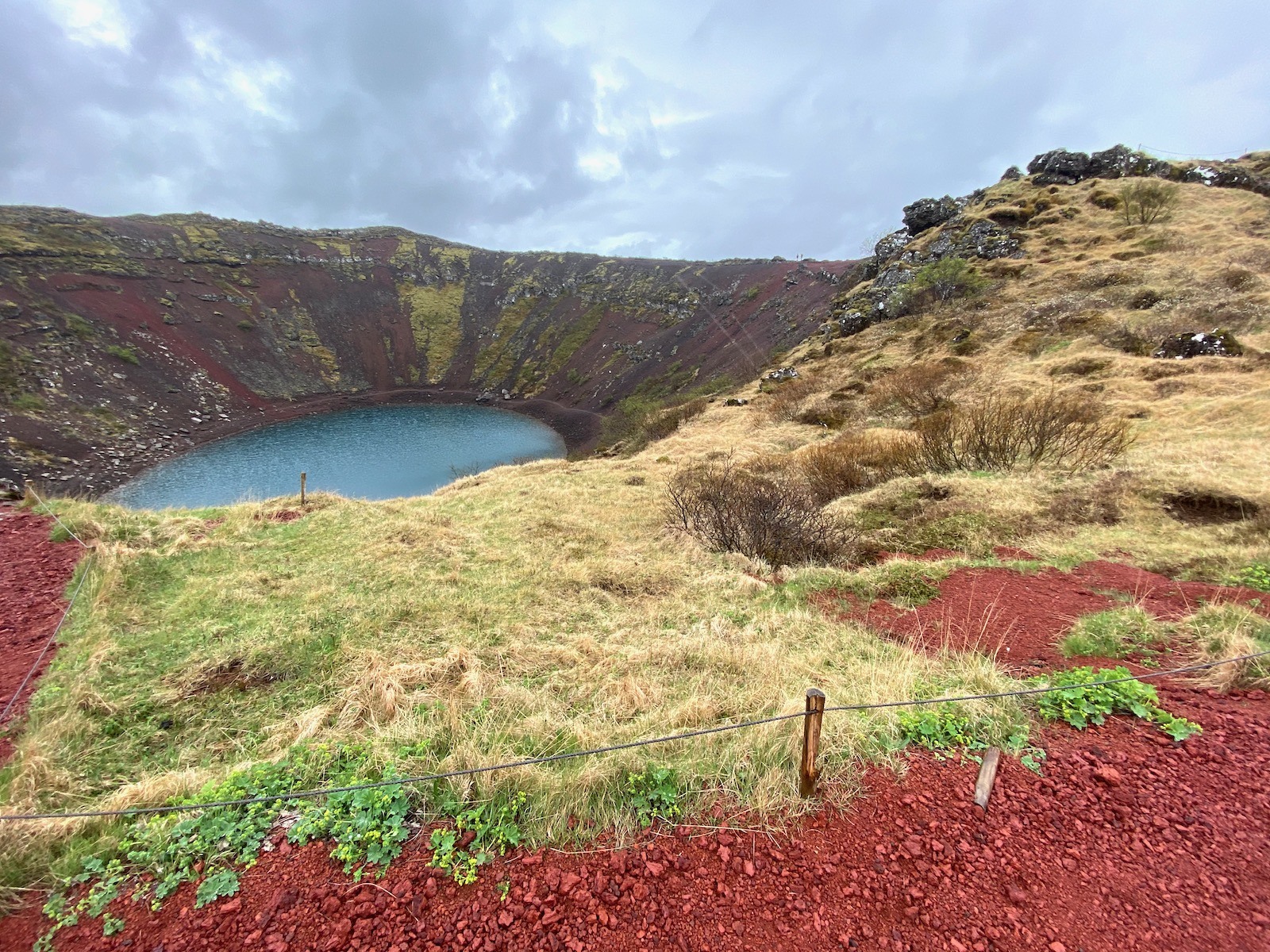 Scenic view of Kerid Crater in Iceland. 