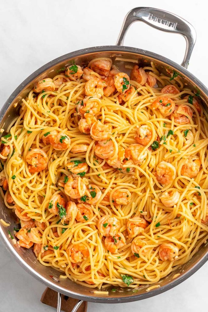Garlic Parmesan Shrimp Spaghetti | Less Meat More Veg