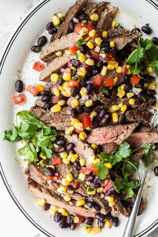 Grilled Flank Steak with Black Bean and Corn Salsa
