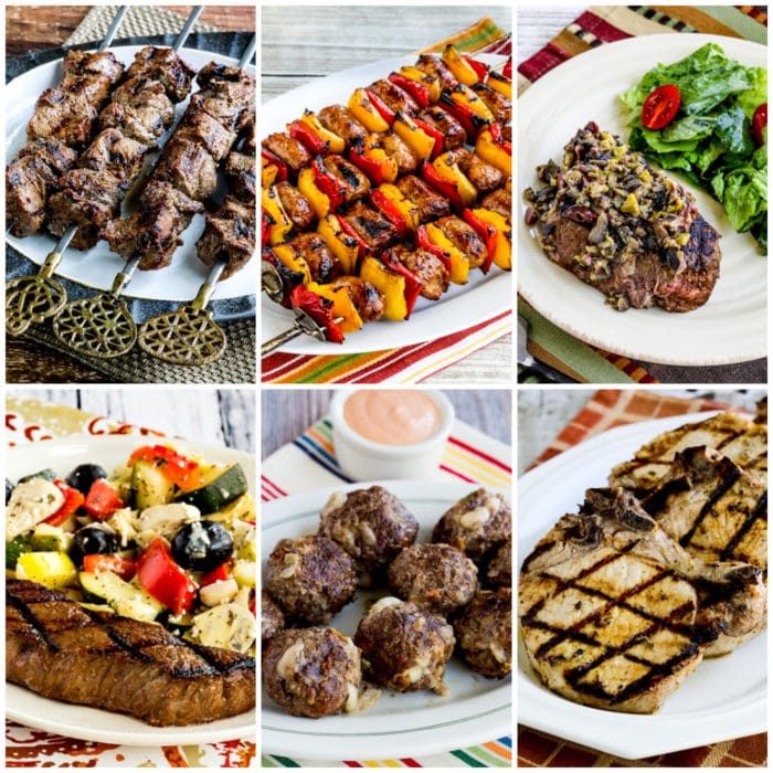 Low-Carb and Keto Beef, Pork, and Lamb On the Grill collage photo of featured recipes