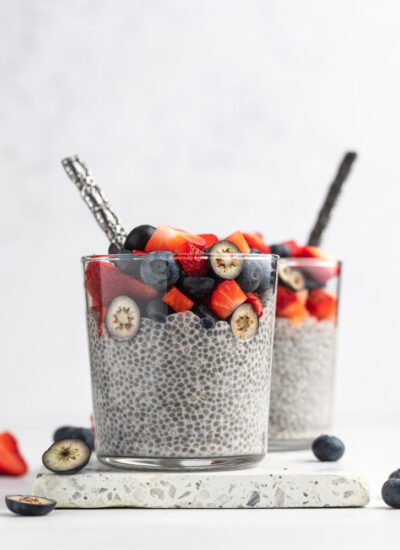 two close up shots of chia seed pudding