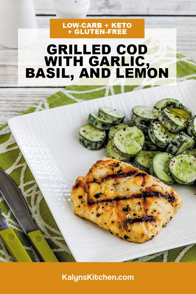 Grilled Cod with Garlic, Basil, and Lemon Pinterest image