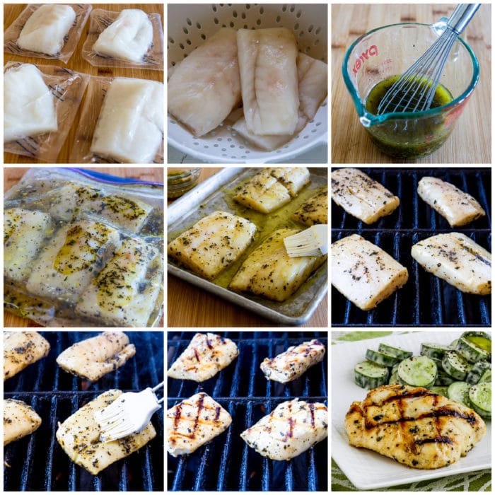 Grilled Cod with Garlic, Basil, and Lemon process shots collage