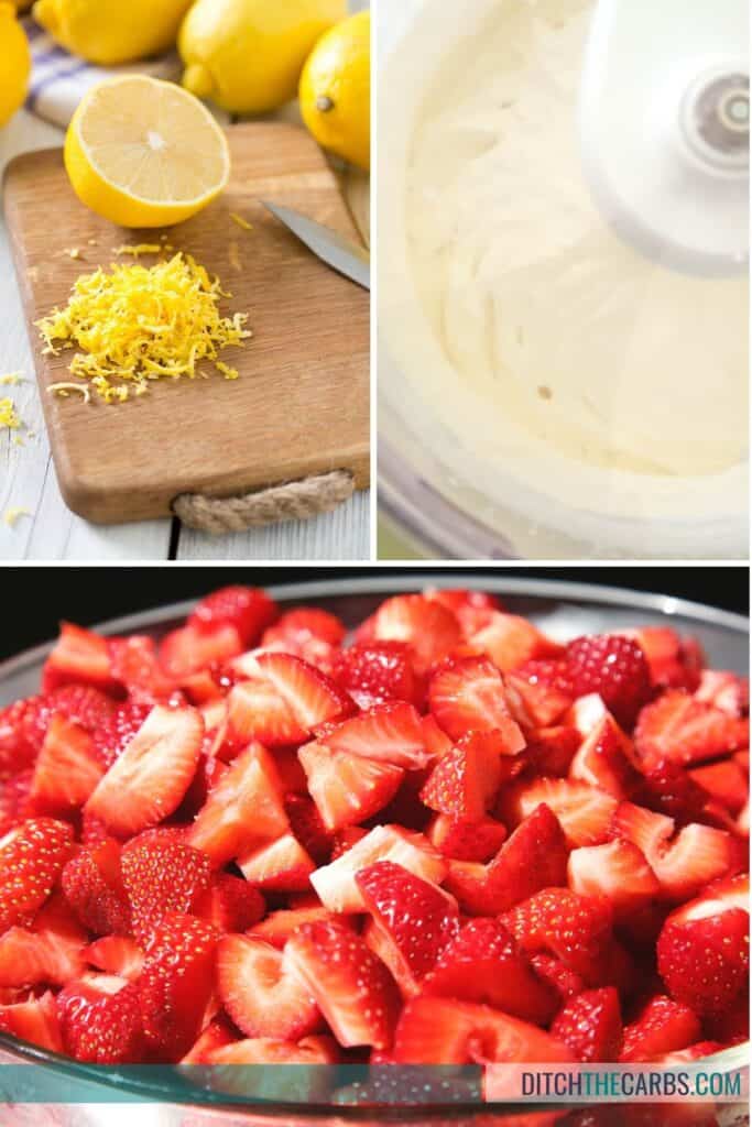 collage of lemons strawberries and whipped cream
