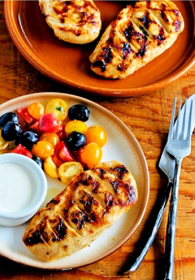 Grilled Chicken with White Barbecue Sauce finished chicken on plate with sauce