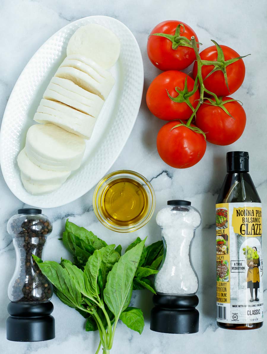 ingredient shot of the caprese tomato salad