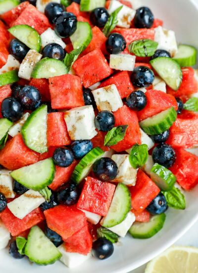 close up shot of the watermelon salad