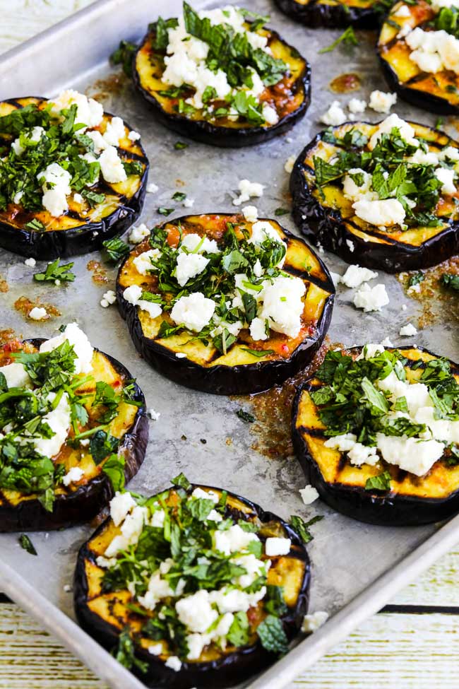 Grilled Eggplant with Feta and Herbs close-up photo