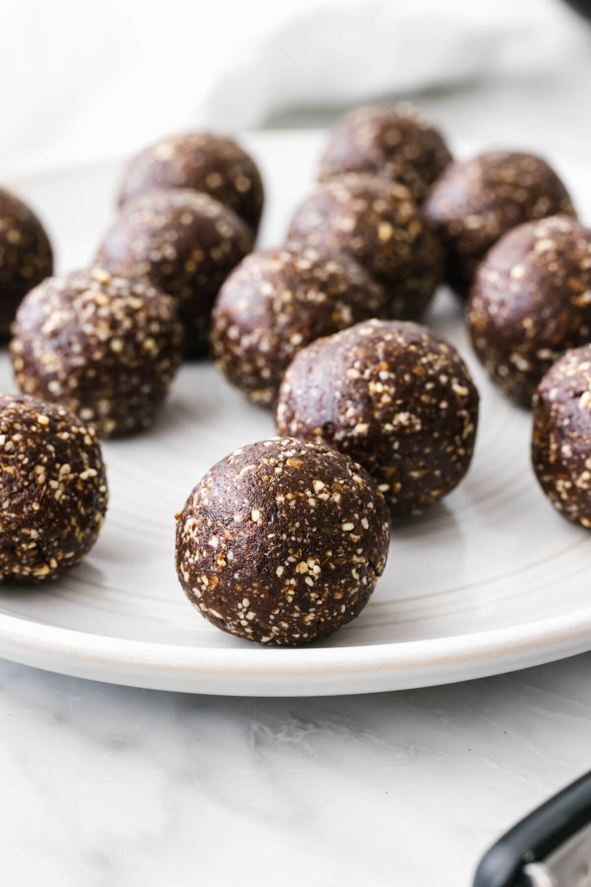 A plate of mint chocolate energy balls