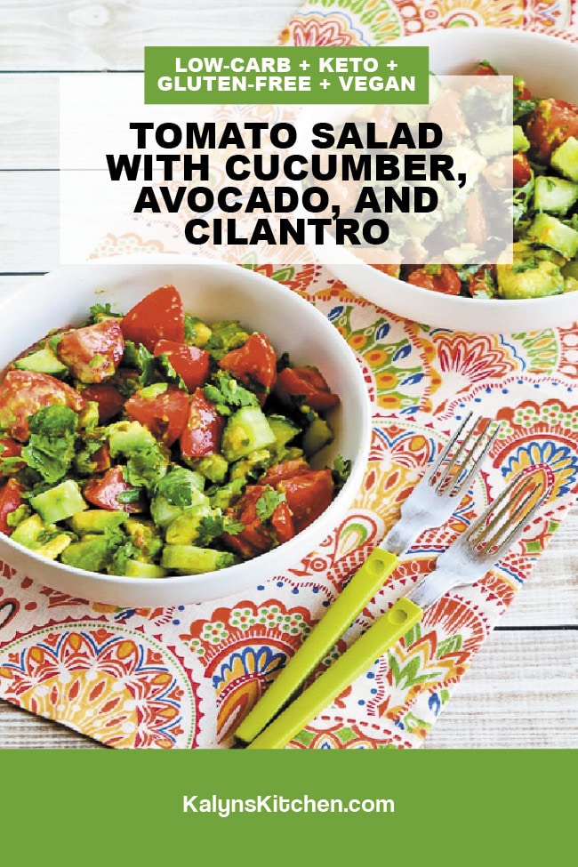Pinterest image of Tomato Salad with Cucumber, Avocado, and Cilantro