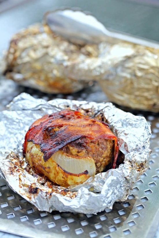 Campfire Foil Dinner of Meatloaf in Onion Cups