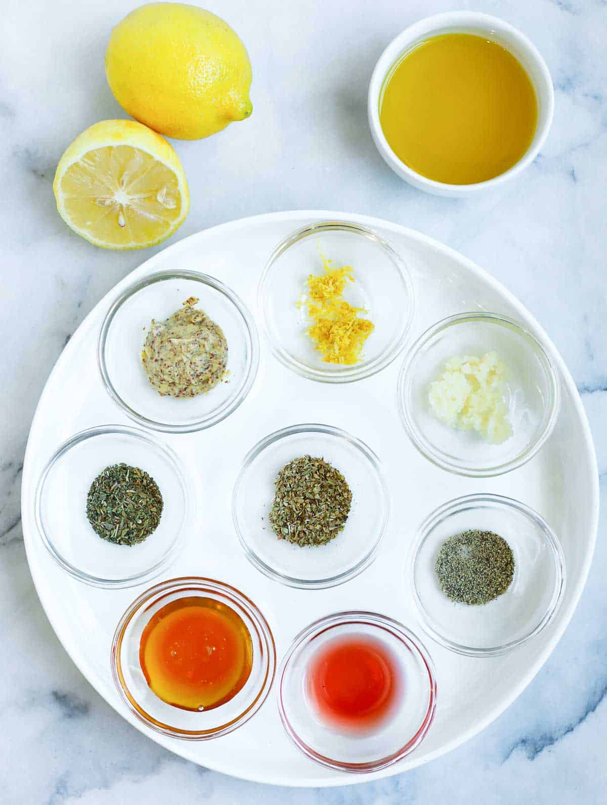 Ingredients for a lemon herb dressing.