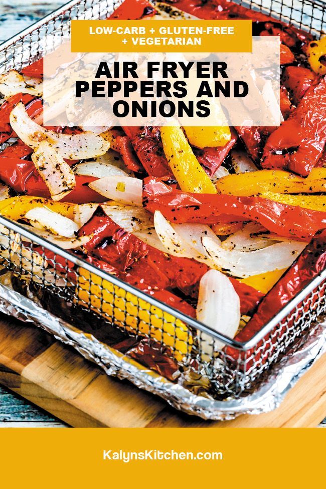Pinterest image for Air Fryer Peppers and Onions