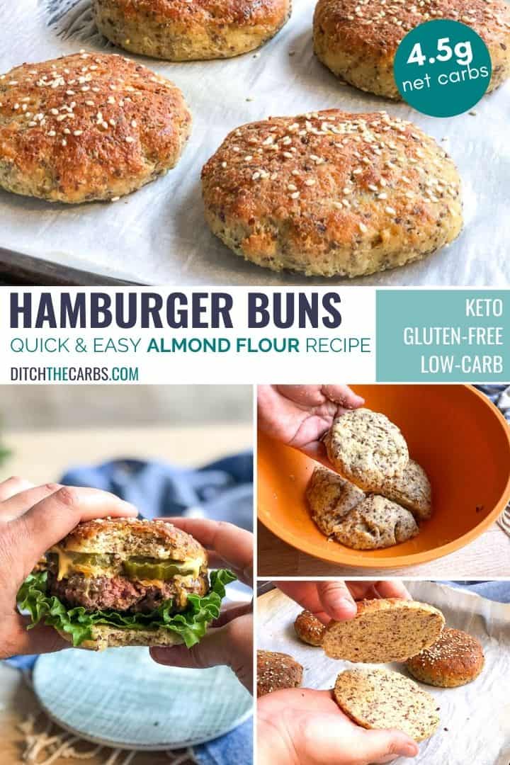 A collage of pictures showing how to make keto hamburger buns.
