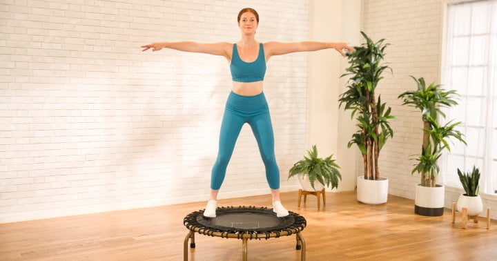 A 20-Minute Cardio Trampoline Workout For Stronger Legs & Core
