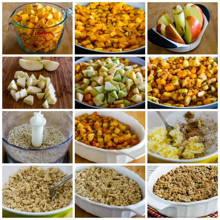 Low-Sugar Pumpkin and Apple Crumble process shots collage