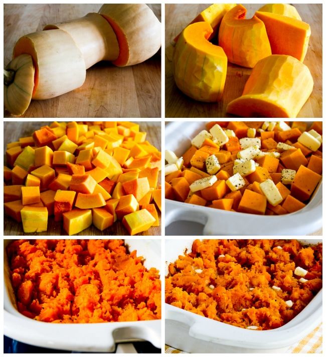 Slow Cooker Buttery Butternut Squash for a Crowd process shots collage
